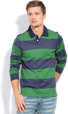 

Izod Striped Men's Polo Neck Green, Dark Blue T-Shirt