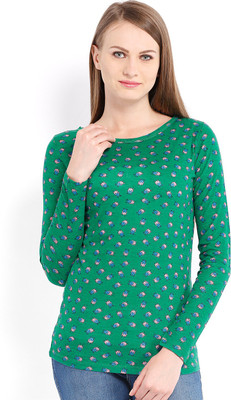 

Ten on Ten Printed Women's Round Neck Green T-Shirt