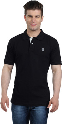 

The Cotton Company Solid Men's Polo Neck Black T-Shirt, Night sky black