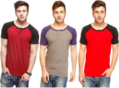 

Gritstones Solid Men's Henley Multicolor T-Shirt(Pack of 3, Maroon;red;s.grey