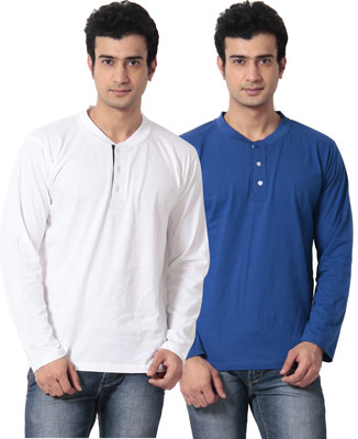

Leana Solid Men's Henley Multicolor T-Shirt(Pack of 2