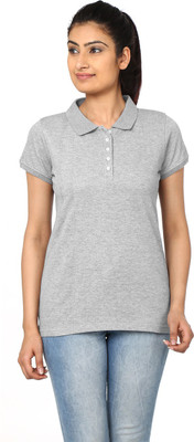 

99Tshirts Solid Women's Polo Neck Grey T-Shirt, Grey melange