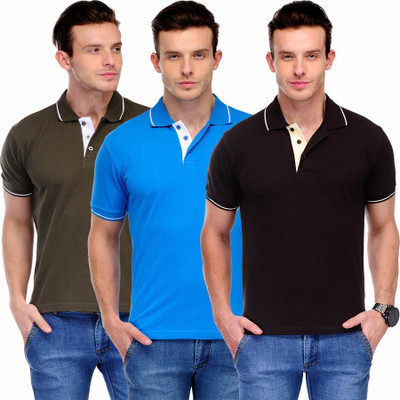 

Scott International Solid Men's Polo Neck Brown, Blue, Black T-Shirt(Pack of 3), Black;blue;brown