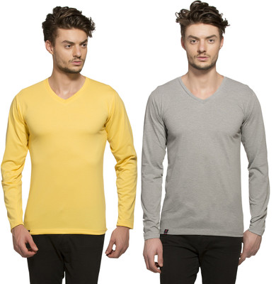 

Alan Jones Solid Men's V-neck Yellow T-Shirt(Pack of 2, Gold and milanch