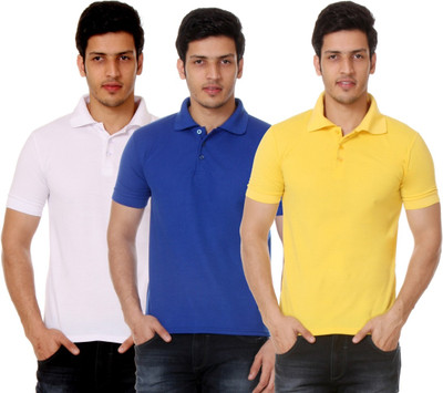 

TeeMoods Solid Men's Polo Neck Blue, Yellow, White T-Shirt(Pack of 3), Blue;white;yellow