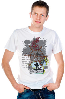 

6th Cross Graphic Print Men's Round Neck White T-Shirt