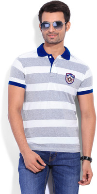 

Mufti Striped Men's Polo Neck Grey T-Shirt