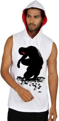 

SayItLoud Graphic Print Men' Hooded White T-Shirt