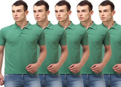 

Lime Solid Men' Polo Neck Green T-Shirt(Pack of 5