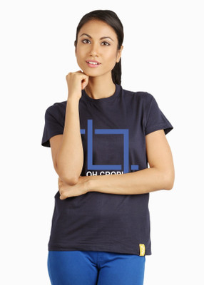 

Campus Sutra Printed Women' Round Neck Blue T-Shirt