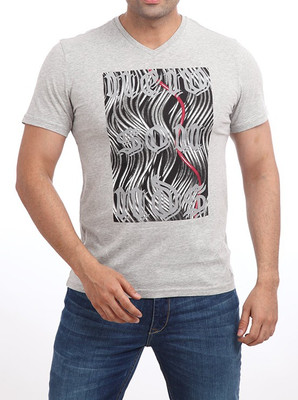 

Parx Printed Men's V-neck Grey T-Shirt