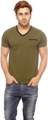 

Gritstones Solid Men's V-neck Green T-Shirt, Olive