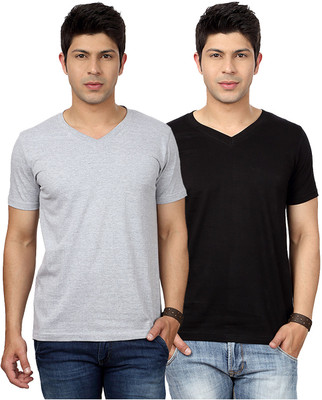 

Top Notch Solid Men's V-neck Grey, Black T-Shirt(Pack of 2), Grey melange;black