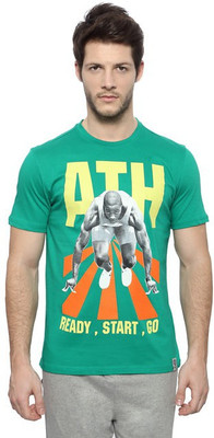

Ajile by Pantaloons Printed Men's Round Neck Green T-Shirt