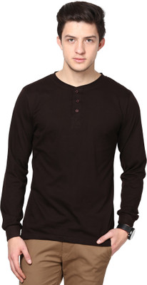 

Inkovy Solid Men' Henley Brown T-Shirt