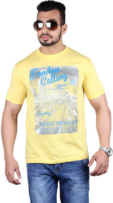 

Shineway Printed Men's Round Neck Multicolor T-Shirt, Yellow