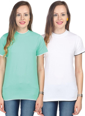 

Campus Sutra Solid Women's Round Neck White, Green T-Shirt(Pack of 2