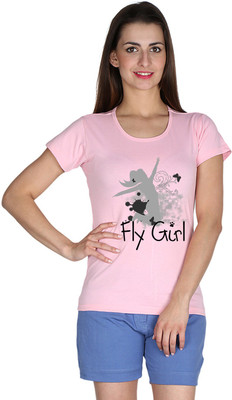 

Faireno Printed Women's Round Neck Pink T-Shirt