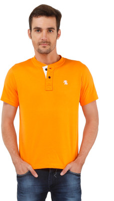 

The Cotton Company Solid Men's Henley Orange T-Shirt, Apricot orange