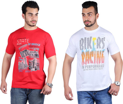 

Shineway Printed Men's Round Neck Multicolor T-Shirt(Pack of 2