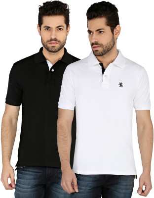 

The Cotton Company Solid Men' Polo Neck White, Black T-Shirt(Pack of 2, Royal blue and maroon