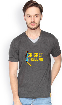 

Campus Sutra Printed Men V-neck Grey T-Shirt, Charcoal