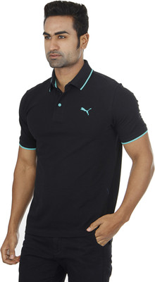 

Puma Solid Men's Polo Neck Black T-Shirt, Black & pool green