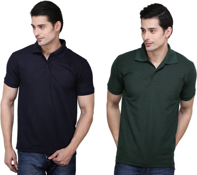 

Ilbies Solid Men' Polo Neck Multicolor T-Shirt(Pack of 2, Black - dark green