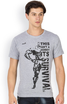 

Kingaroo Printed Men's Round Neck Grey T-Shirt, Grey milange