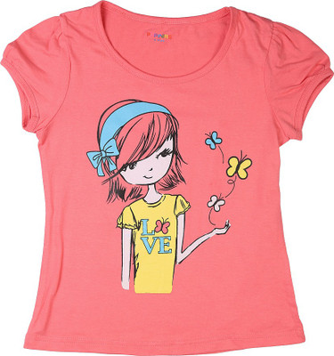 

Poppers by Pantaloons Girls Graphic Print T Shirt(Orange, Coral