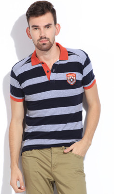 

Mufti Striped Men's Polo Neck Blue, Grey T-Shirt