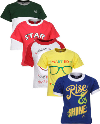 

Gkidz Boys Printed Cotton T Shirt(Multicolor, Pack of 5, Red