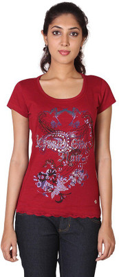 

Espresso Printed Women' Round Neck Red T-Shirt