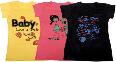 

IndiWeaves Girls Printed T Shirt(Multicolor, Yellow & pink & black