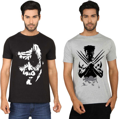 

SayItLoud Printed Men's Round Neck Black, Grey T-Shirt(Pack of 2)