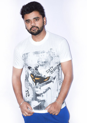 

Darkcollection Printed Men's Round Neck Black T-Shirt, White