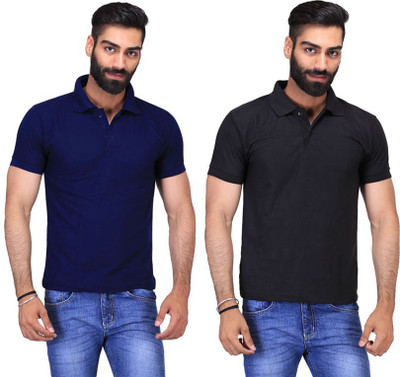 

Fuego Solid Men's Polo Neck Black, Dark Blue T-Shirt(Pack of 2