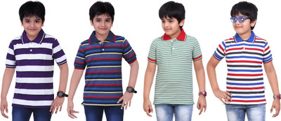 Dongli Boys Striped T Shirt(Multicolor, Pack of 4)