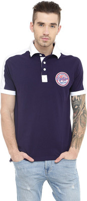 

Gritstones Solid Men's Polo Neck Blue, White T-Shirt, Bluewhite31