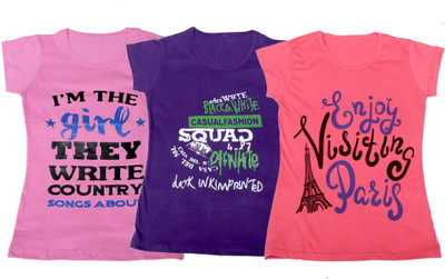 

IndiWeaves Girls Printed T Shirt(Multicolor, Pink & purple & pink