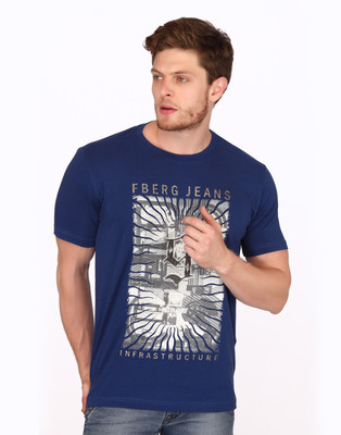 

Fritzberg Printed Men' Round Neck Blue T-Shirt