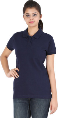 

Ap'pulse Solid Women's Polo Neck Dark Blue T-Shirt