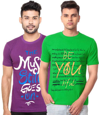 

Cool Club Printed Men' Round Neck Multicolor T-Shirt(Pack of 2, Green;purple
