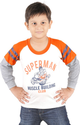 

Radcart Boys Printed T Shirt(White, Pack of 1, Orange