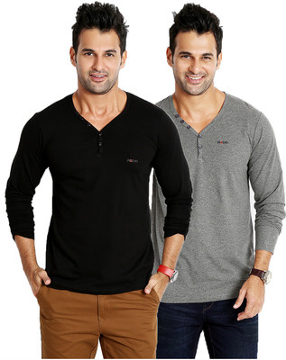 

Rodid Solid Men's V-neck Black, Grey T-Shirt(Pack of 2), Black;charcoal melenge