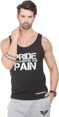 

RAWFITT Self Design Men's Halter Neck Black, White T-Shirt