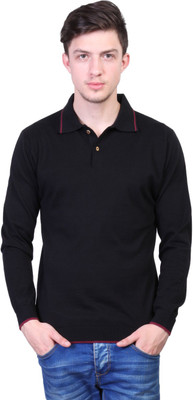 

Kalt Solid Men Polo Neck Black T-Shirt