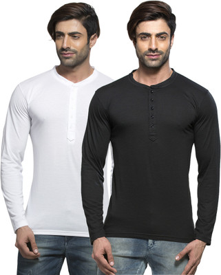 

Alan Jones Solid Men's Henley Black, White T-Shirt(Pack of 2