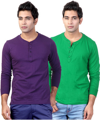 

Top Notch Solid Men's Henley Purple, Green T-Shirt(Pack of 2), Purple;flag green