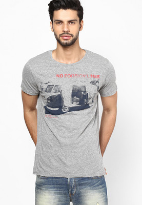 

Jack & Jones Graphic Print Men' Round Neck Grey T-Shirt, Light grey melange